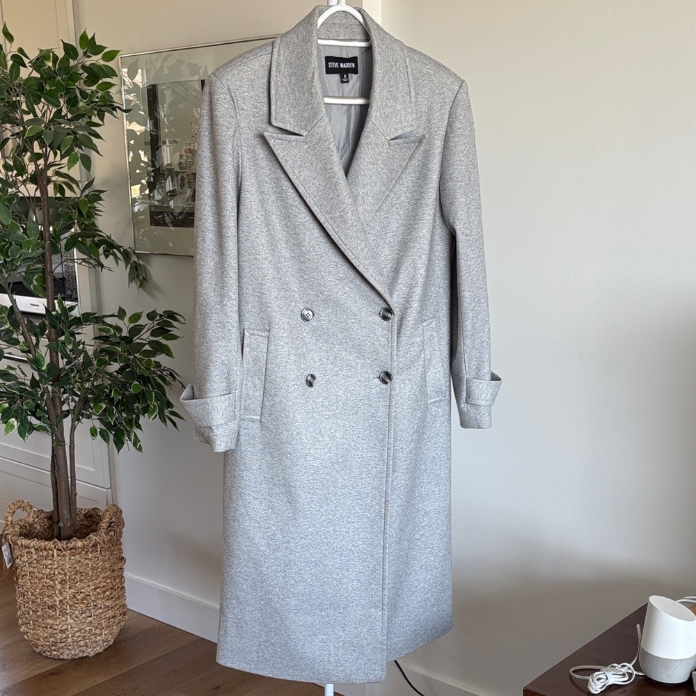 Steve Madden Light Gray Double-Breasted Oversized Coat - Picture 1 of 1
